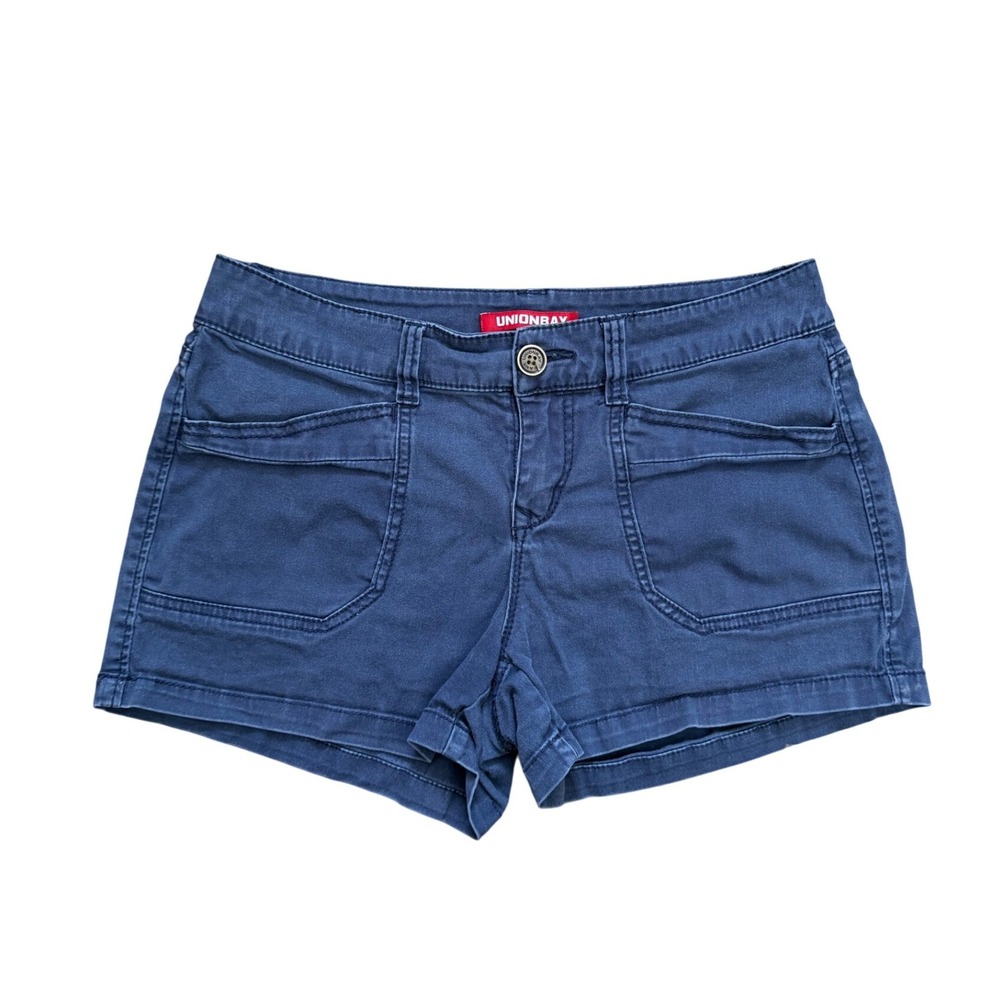 Unionbay Vintage Y2K Navy Blue Cargo Mini micro Shorts 9 Utility Pockets Stretch